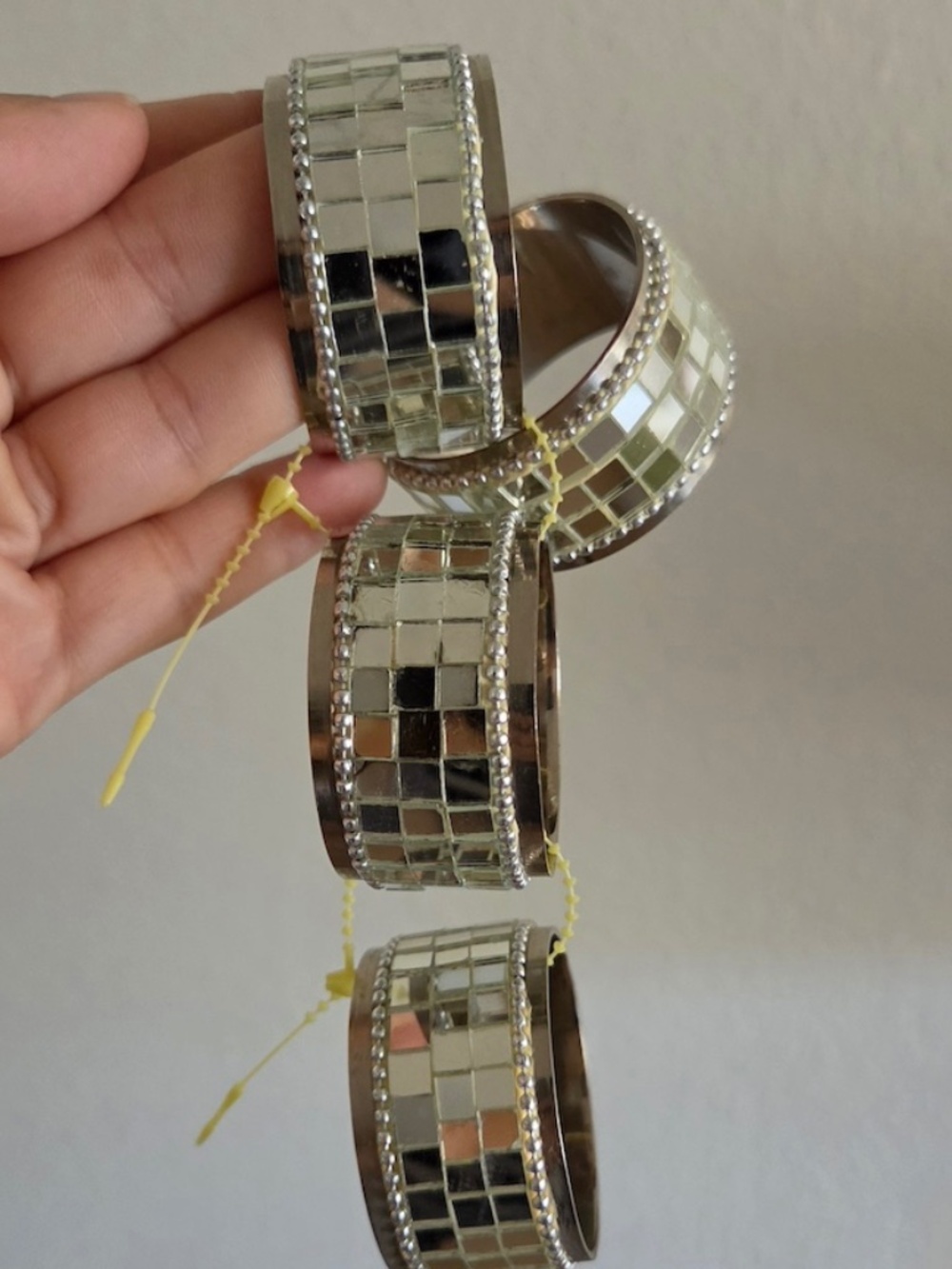 Set of Four (4) Pier 1 Mirrored Mosaic Napkin Rings